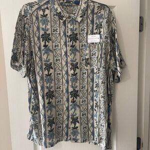 Caribbean Joe Blue and Black Palm Print Shirt